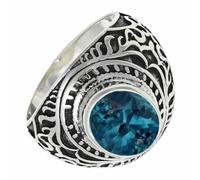 SILVERTROVE Anello con pietra preziosa Topazio blu di Londra coltivato in laboratorio per uomo e donna, in argento sterling 925, regalo di gioielli CRG1219AT_50 (15.9)
