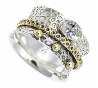 SILVERTROVE Anello da meditazione con pietra preziosa C Z in argento Sterling 925 massiccio, girevole, fatto a mano, per uomo e donnaCRG1213AH_65 (20.7)