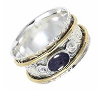 SILVERTROVE Anello da meditazione con pietra preziosa Pietra del sole sintetica in argento Sterling 925 massiccio, girevole, fatto a mano, per uomo e donnaCRG1212CA_72 (22.9)