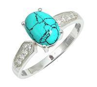 SILVERTROVE Anello Ottone placcato argento con Turchese sintetico pietra preziosa per uomo e donna, gioielli fatti a mano di tutte le taglie CRG1250BU_70 (22.3)