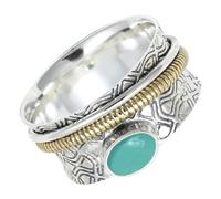 SILVERTROVE Calcedonio acquamarina Anello girevole in argento Sterling 925 massiccio con pietra preziosa per uomo e donna, fatto a manoCRG1211CE_64 (20.4)