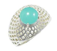 SILVERTROVE Calcedonio acquamarina pietra preziosa per Anello placcato argento Uomo e donna gioielli fatti a mano di tutte le taglie CRG1256CE_75 (23.9)