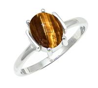 SILVERTROVE Occhio di tigre pietra preziosa per Anello placcato argento Uomo e donna in gioiello fatto a mano CRG1255CC_71 (22.6)
