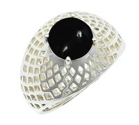 SILVERTROVE Onice nero cabochon pietra preziosa per Anello placcato argento Uomo e donna gioielli fatti a mano di tutte le taglie CRG1256BY_61 (19.4)