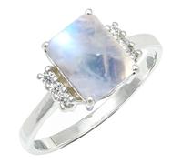 SILVERTROVE Pietra di luna arcobaleno pietra preziosa per Anello placcato argento Uomo e donna gioielli fatti a mano di tutte le taglie CRG1252BO_50 (15.9)