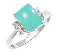 SILVERTROVE pietra preziosa Calcedonio acquamarina per Anello placcato argento Uomo e donna gioiello fatto a mano CRG1252CE_72 (22.9)