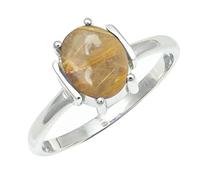 SILVERTROVE pietra preziosa Quarzo rutilato dorato per Anello placcato argento Uomo e donna gioiello fatto a mano CRG1255BM_54 (17.2)
