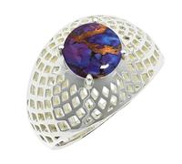 SILVERTROVE Turchese viola ramato pietra preziosa per Anello placcato argento Uomo e donna gioielli fatti a mano di tutte le taglie CRG1256BK_66 (21.0)