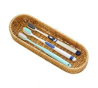 Silverware Organizer - Artificial Wicker Storage Basket, 31x10x5cm Cutlery Holder for Counter Dining, Multi Compartment with Quick Access, Kitchen Supplies, Utensil Stand for Buffet and Pantry