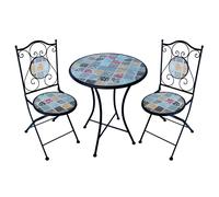 milani home - Set Due sedie Pieghevoli e Tavolo Rotondo con decori cm 60 Ø x 75 HDI coloreAzzurro