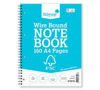 Silvine A4 Everyday FSC Twin Wire Notebook - Lined with Margin, 160 Pages of FSC