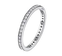 Silvora Anello da Donna S925 a Fascia Lucida in Argento Sterling Zirconia Cubica Intarsiata Scintillanti Blingbling Durevole Larghezza 2 mm Semplice ed Elegante con Confezione Regalo