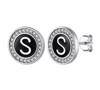 Silvora Argento Sterling Orecchini Neri da Donna Nome 26 Lettere Alfabeto Personalizzato A-Z Orecchini Iniziali S925 con AAA Zirconi Regalo per Lei Ragazze Compleanno