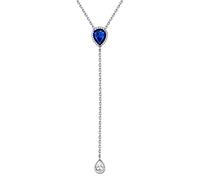 Silvora Collana Argento S925 Catena a Y con Ciondolo Pietra Portafortuna Regolabile Lacrima Cubic Zirconia Collana Pietre Dodici Mesi Collana Pietra Sintetica in Argento Birthstone