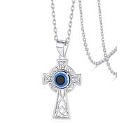 Silvora Damen Herren Keltische Kreuz Halskette 925 Sterling Silber Kette mit Evil Eye