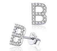 Silvora Orecchini a Perno con Lettera Iniziale e Diamante in Argento Sterling con Alfabeto dalla A alla Z Minimalista Zirconi S925 per Donne e Ragazze