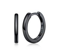 Silvora Orecchini Cerchio Uomo Donna Argento 925, 10mm Orecchini Uomo Nero, Orecchino a Cerchio Piccolo Donna Brillante, Idee Regalo per Compleanno Anniversario Natale