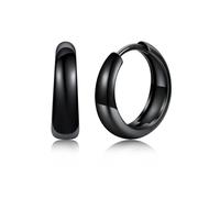 Silvora Orecchini Donna Cerchio Argento 925, 14mm Orecchino Cerchio Donna Nero, Orecchini Piccoli Tondi Eleganti per Anniversario Compleanno Natale