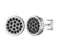 Silvora Orecchini in argento S925, unisex, in onice nero, vintage, con simbolo vichingo e agata, rotondi, in argento, per uomo e donna, Argento