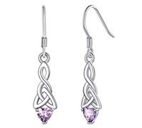 Silvora Orecchini Pendenti con Nodo Celtico in Argento Sterling a Forma di Cuore per Donne Orecchini non Sensibili Pietra Portafortuna 12 Mesi Gioielli Vintage con Pietra di Nascita