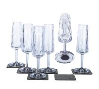 Silwy® - Bicchieri magnetici in plastica high-tech, con sottobicchieri in nano gel metallici, bicchieri da campeggio antiscivolo, accessori per barche e yacht (da spumante, 0,15 l, set da 6)