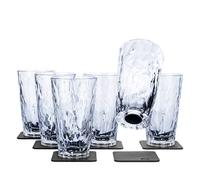 Silwy® - Bicchieri magnetici in plastica high-tech, con sottobicchieri in nano gel metallici, bicchieri da campeggio antiscivolo, accessori per barche e yacht (da long drink, 0,3 l, set da 6)