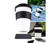 silwy® porcellana TO-GO-CUP incl. fascia di protezione dal calore e sottobicchiere in nano-gel metallico NERO