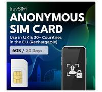 SIM Anonima con 6 GB di dati per 30 giorni | Numero di telefono britannico +44 | Chiamate gratuite nel Regno Unito + ricezione SMS | Per chiamate e SMS internazionali, utilizzare app VOIP | travSIM