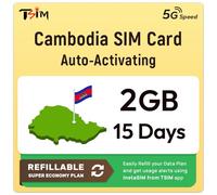 SIM Cambogia | Piano Super Economy Ricaricabile 2GB! Attivazione automatica, validità 15 giorni | Velocità 5G + Hotspot | Solo Dati Nessun Numero di Telefono