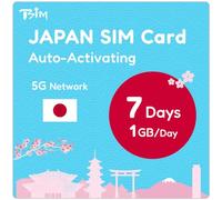 SIM Giappone per 7 Giorni | 1GB al Giorno di Dati 4G/5G/LTE | Tethering/HotSpot Incluso | Assistenza 24/6 | Solo Dati, Nessuna Voce