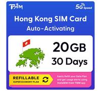 SIM Hong Kong | Piano Super Economy Ricaricabile 20GB! Attivazione automatica, validità 30 giorni | Velocità 5G + Hotspot | Solo Dati Nessun Numero di Telefono