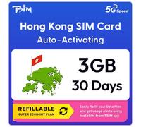 SIM Hong Kong | Piano Super Economy Ricaricabile 3GB! Attivazione automatica, validità 30 giorni | Velocità 5G + Hotspot | Solo Dati Nessun Numero di Telefono