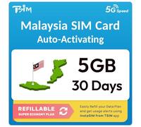 SIM Malaysia | Piano Super Economy Ricaricabile 5GB! Attivazione automatica, validità 30 giorni | Velocità 5G + Hotspot | Solo Dati Nessun Numero di Telefono