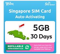 SIM Singapore | Piano Super Economy Ricaricabile 5GB! Attivazione automatica, validità 30 giorni | Velocità 5G + Hotspot | Solo Dati Nessun Numero di Telefono
