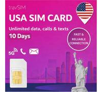 SIM USA | Dati 5G/4G LTE illimitati ad alta velocità negli Stati Uniti (comprese le Hawaii) | Chiamate e SMS illimitati negli Stati Uniti | travSIM SIM USA 10 giorni