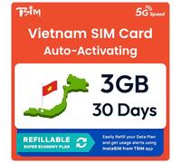 SIM Vietnam | Piano Super Economy Ricaricabile 3GB! Attivazione automatica, validità 30 giorni | Velocità 5G + Hotspot | Solo Dati Nessun Numero di Telefono