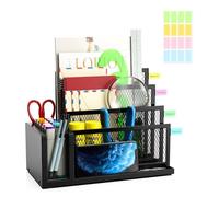 Simaixing Organizer per posta da ufficio in legno per scrivania, 4 scomparti, porta lettere, piano di lavoro, in metallo con etichetta colorata, organizer da scrivania per documenti, banconote