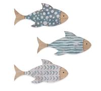 Simaixing Set di 3 decorazioni in legno con pesci costieri, decorazione per camera a tema spiaggia, decorazione vintage per casa sul lago, oceano nautico, decorazione artistica da parete per casa