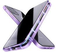 SIMao Anti Peep Custodia per iPhone 11 Forte Adsorbimento Magnetica Anti-Spia Cover 360 Gradi Protezione Privacy Vetro Temperato Anti-Peeping Custodia Metal Bumper Anti-Spy Flip Case,Porpora