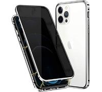 SIMao Anti Peep Custodia per iPhone 12 PRO Max Forte Adsorbimento Magnetica Anti-Spia Cover 360 Gradi Protezione Privacy Vetro Temperato Anti-Peeping Custodia Metal Bumper Anti-Spy Flip Case,Argento