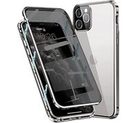 SIMao Anti Peep Custodia per iPhone 13 Forte Adsorbimento Magnetica Anti-Spia Cover 360 Gradi Protezione Privacy Vetro Temperato Anti-Peeping Custodia Metal Bumper Anti-Spy Flip Case,Argento