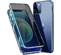 SIMao Anti Peep Custodia per iPhone 13 PRO Max Forte Adsorbimento Magnetica Anti-Spia Cover 360 Gradi Protezione Privacy Vetro Temperato Anti-Peeping Custodia Metal Bumper Anti-Spy Flip Case,Blu