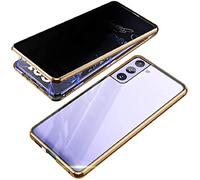 SIMao Anti Peep Custodia per Samsung Galaxy S21 Ultra 5G Adsorbimento Magnetica Anti-Spia Cover 360 Gradi Protezione Privacy Vetro Temperato Anti-Peeping Custodia Metal Bumper Anti-Spy Flip Case,Oro