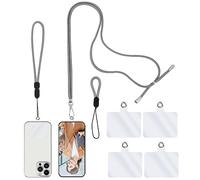 simarro Catena per Cellulare Universale, 1 Cordino +1 Cinturino da Polso + 1 Cinturino da Dito + 4 distanziatori Trasparenti, Cinturino per Cellulare Regolabile per Tutti Gli Smartphone (Grigio)