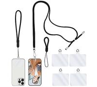simarro Catena per Cellulare Universale, 1 Cordino +1 Cinturino da Polso + 1 Cinturino da Dito + 4 distanziatori Trasparenti, Cinturino per Cellulare Regolabile per Tutti Gli Smartphone (Nero)
