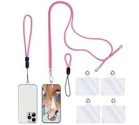 simarro Catena per Cellulare Universale, 1 Cordino +1 Cinturino da Polso + 1 Cinturino da Dito + 4 distanziatori Trasparenti, Cinturino per Cellulare Regolabile per Tutti Gli Smartphone (Rosa)