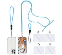 simarro Catena per Cellulare Universale, 1 Cordino +1 Cinturino da Polso + 1 Cinturino da Dito + 4 distanziatori Trasparenti, Cinturino per Cellulare Regolabile per Tutti Gli Smartphone (Blu)