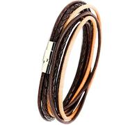 Simaru Bracciale Avvolgente Eleganza Unisex con Chiusura a Baionetta da 6 mm in Vera Pelle Intrecciata e Liscia, Concio Vegetale e Chiusura Magnetica (37cm - S)