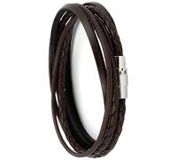 Simaru Braccialetto avvolgente con chiusura a baionetta da 6 mm, per uomo e donna, in pelle liscia e intrecciata, unisex, in vera pelle, conciata al vegetale, con pratica chiusura magnetica