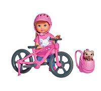 Simba 105733273 Evi Love - Bambola con Bicicletta, Cane e Zaino, 12 cm, per Bambini dai 3 Anni in su